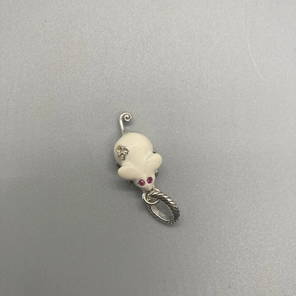Brighton White Mouse Rat Add A Charm Pink Crystal Eyes & Heart Back